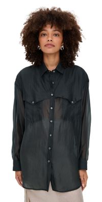 Simonett Sheer Western Button Up Blouse Gray M/L