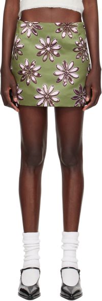 Meryll Rogge Khaki Daisy Scuba Satin Straight Miniskirt