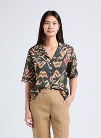 Diega - Chemise col tailleur imprimée en coton - Taille L - Marron