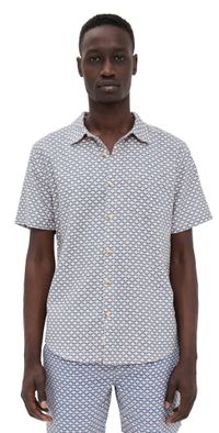 Marine Layer Classic Stretch Selvage Shirt Japanese Wave Print M