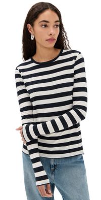 Nili Lotan Long Sleeve Shirt Navy/Ivory Stripe XL
