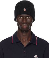 Moncler Grenoble Black Ribbed Knit Wool Beanie