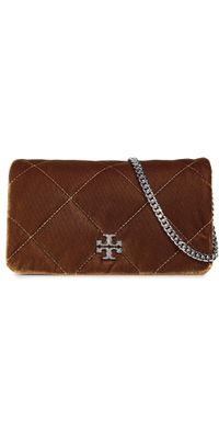 Tory Burch Kira Diamond Quilt Velvet Chain Wallet Warm Honey One Size