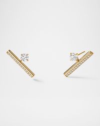 18K Yellow Gold Barre Floating Single Diamond Pave Climber Earrings