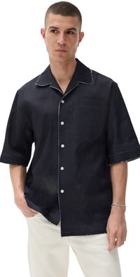 Marni Trompe L'Oeil Stretch Denim Bowling Shirt Blublack 50