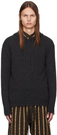UMA WANG Pull à capuche gris à bords effilochés