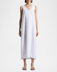 Sleeveless Chain-Trim Linen Midi Dress