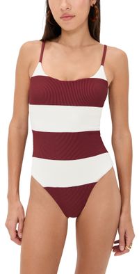 Beach Riot Calista One Piece Merlot Stripe XS