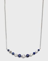 18K White Gold Round Sapphire & Round Diamond GH/SI1 Smiley Necklace, 18"L, 1.13tcw