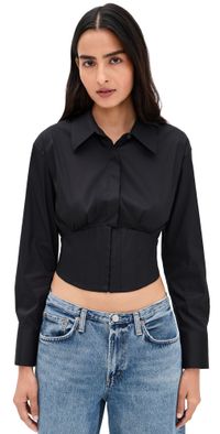 alice + olivia Edie Corset Button Down Black 0
