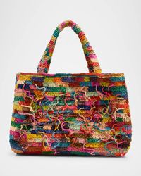 Spaghetti Woven Tote Bag with Beaded Fringe