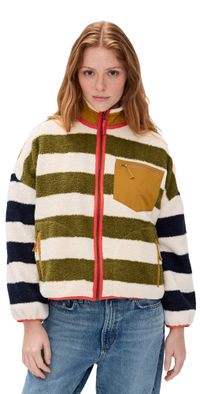 THE GREAT. Outdoors The Plush Terrain Full-Zip Mixed Heritage Stripe XL