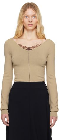 LEMAIRE Beige Wide V-Neck Top