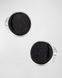 Men's Sterling Silver Round Blue Goldstone Cufflinks