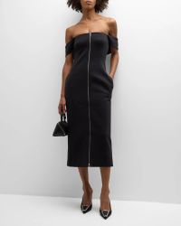 Blanche Off-The-Shoulder Zip-Front Midi Dress