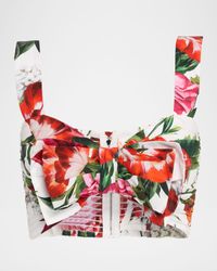 Anemone Lilly-Print Popeline Bow Crop Top
