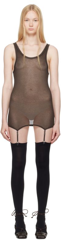 LEMAIRE Débardeur brun en tricot côtelé à jarretelles et sans coutures