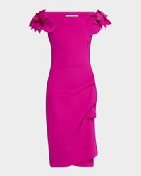 Gosiana Off-Shoulder Ruffle Midi Sheath Dress