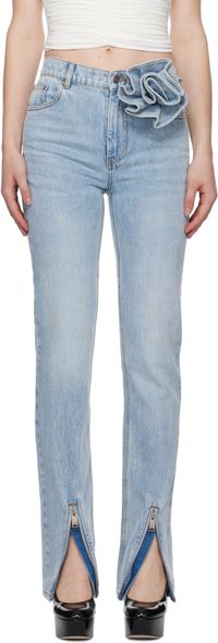 AREA Blue Flower Corsage Ankle Zip Jeans