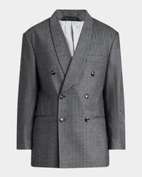 Men's Chevron Pattern Wool Cashmere Blend Shawl Lapel Double Breasted Suit