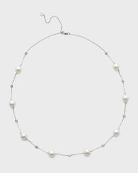 18K White Gold 8.5mm White Akoya Pearl and Diamond Necklace, 18"L