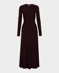Ruched-Seam Long-Sleeve Dress