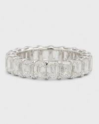 18K White Gold Emerald-Cut Diamond Eternity Band Ring, Size 6, 6.0tcw