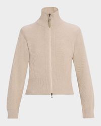 Sparkly Cashmere Rib Long-Sleeve Zip Cardigan