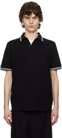 Moncler Black Striped Trim Cotton Piquet Polo