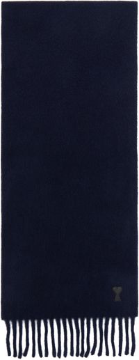 AMI Paris Écharpe bleu marine à écusson à logo Ami de cœur en cuir