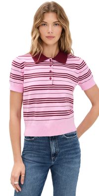 English Factory Striped Polo Knit Top Pink/Burgundy XS