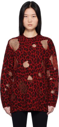 Versace Red Leopard Intarsia Oversized Sweater