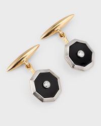 Estate Platinum and 14K Yellow Gold 2 Diamond and Black Onyx Cufflinks