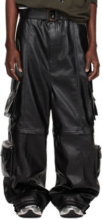 LU'U DAN Black Belted Faux-Leather Cargo Pants