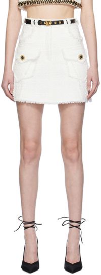 Balmain White Frayed Miniskirt