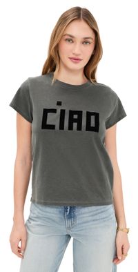 Clare V. Classic Tee - Flocked Block Ciao Faded Black M