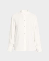 Metal-Button Crepe Shirt