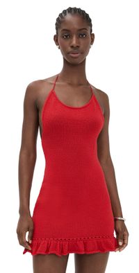 GUIZIO Crochet Halter Mini Dress Red Love M