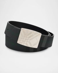 Men's Check-Engraved Buckle Reversible Leather Belt