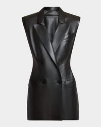 Sleeveless Double-Breasted Leather Jacket