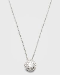Lab Grown Diamond 18K White Gold Round Halo Pendant Necklace