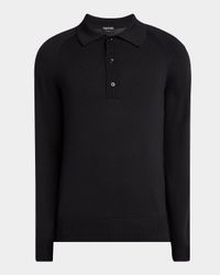 Men's Wool and Silk Raglan Knit Polo Shirt