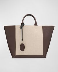 Medium Double Up Leather and Canvas Shopping Bag