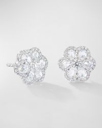 Floral 18K White Gold Floral Diamond Stud Earrings, 1.00tcw