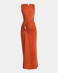 Drop Detail Gathered Matte Crepe Jersey Maxi Dress