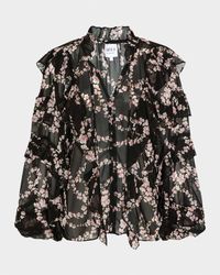 Lupe Chained Blossom Ruffled Chiffon Blouse