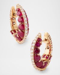 Procida Earrings in 18K Pink Gold with White Diamonds and Rubies