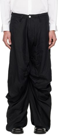 FUMITO GANRYU Pantalon drapé noir en lin