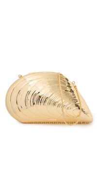 SIMKHAI Bridget Metal Oyster Shell Clutch Gold One Size