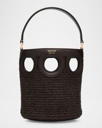 Cutout Raffia Bucket Bag